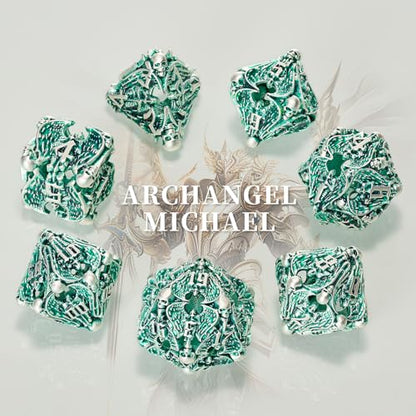 DND Dice,HNCCESG Hollow Metal Set 7 Pcs for Dungeons and Dragon,D and D GIFS of Tabletop Game (Matte Green White Skull) - color: Matte Green White Ts