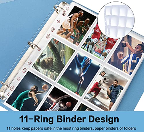 Trading Card Sleeve Pages, HERKKA 200 Pack 9 Pocket Album Pages 11 Holes Fit 3 Ring Binder - size: 200 Pack