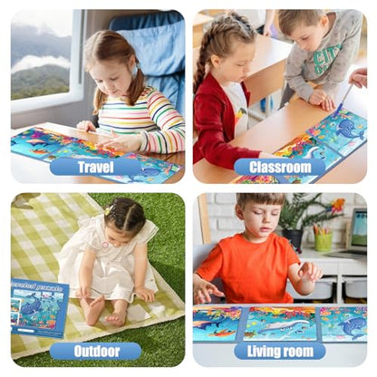 Magnetic Puzzles for Toddlers 3-5 Toddler Puzzle Travel Toys （Sea） | Jigsaw Puzzles for Kids 75-Pieces Travel Toys Sea Puzzles Ages 4-6 Road Car Trip & Airplane Activities - style: Sea