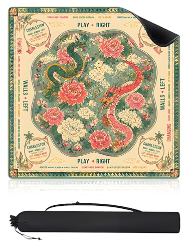 Mahjong Mat for Table 31.5” x 31.5”, Noise Non-Slip Rubber Mahjong Mats, 3mm Thick Waterproof Mahjong Table Mats with Carrying Bag for Mahjong, Poker, Card and Board Games - style: Pink and Green