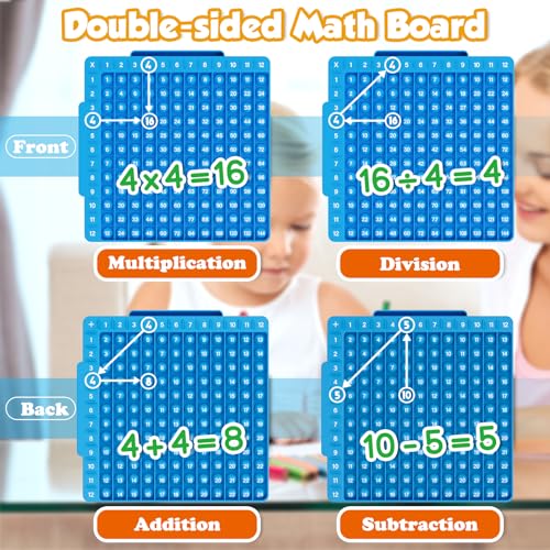 Torlam Multiplication Flash Cards + Math Board, Time Table Chart Flashcards for Kids Ages 6-12, 3rd-6th Grade Classroom Must-Have - style: Multiplication Flash Cards + Math Board
