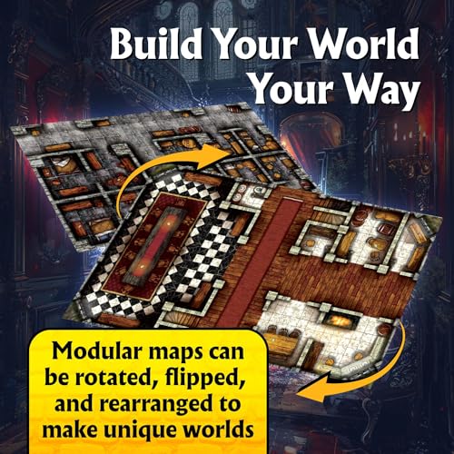 Arcknight The Highborne Manor Roleplaying Battlemaps; 16 Modular RPG Maps in 8 Double-Sided Pages, 1" Square Grid, Modular & Versatile Design for Tabletop Gaming - for Dungeons & Dragons, Pathfinder - style: Highborne Manor