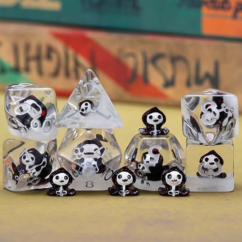 D&D Resin Dice Set, Ghost Polyhedral Dice for Dungeons and Dragons, RPG, MTG DND 7-DIE (D4, D6, D8, D10, D12, D20, D%) - color: Ghost