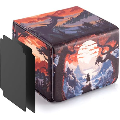 Deck Box for MTG Cards - 2 Dividers, Card Storage Box Holds 110+ Single Sleeved Cards, Deck Boxes Compatible with TCG/OCG/YGO/PTCG (Warrior's Quest)