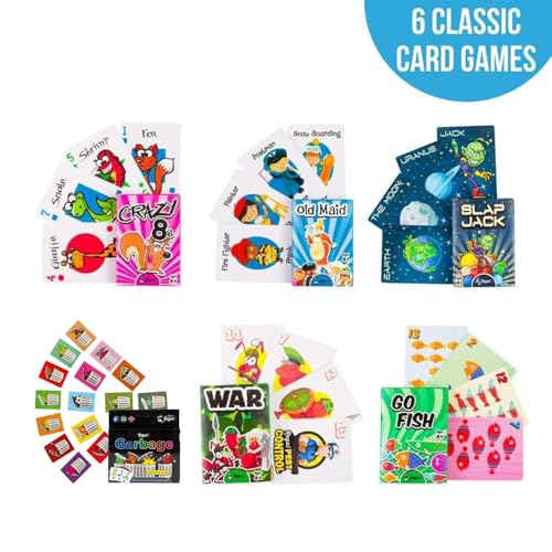 Regal Games Card Games for Kids - Go Fish, Crazy 8's, Old Maid, Slap Jack, Garbage Monsters, War - Simple & Fun Classic Family Table Game Sets (6 x 6) - color: Set of 36 Decks