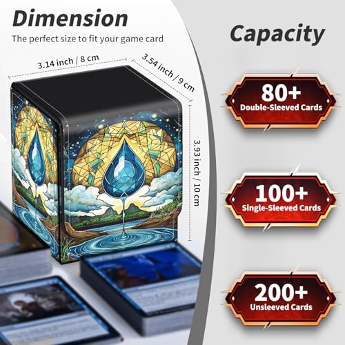 BVDIKMI Card Deck Box for MTG, Card Storage Box Fits 100+ Single Sleeved Cards, PU Leather Strong Magnet Card Deck Case Holder for Magic Commander TCG CCG, Blue Drop - color: Blue Drop