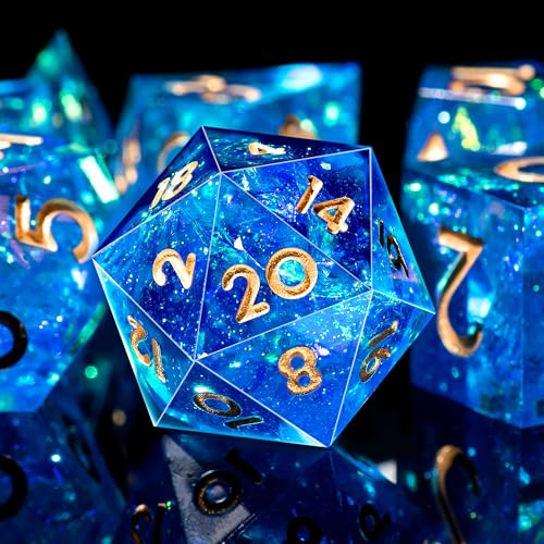 AUSTOR 7-Die DND Dice Set Handmade Sharp Edge Polyhedral Dice for Dungeons and Dragons D&D RPG MTG Table Games（Blue & Gold） - color: Blue & Gold
