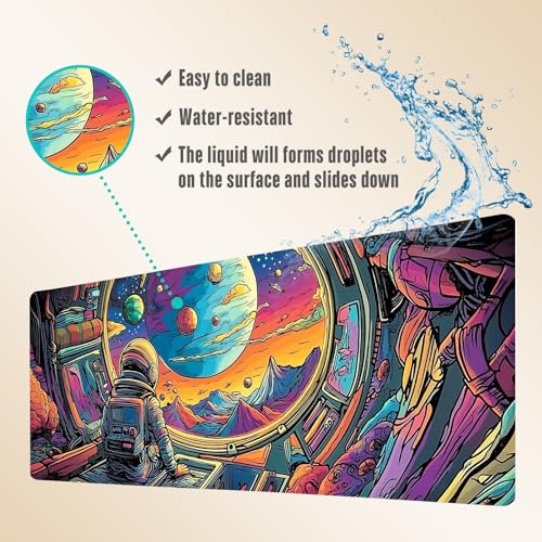 Extended Gaming Mouse Pad, Large Mouse Mat 3 mm Nature Rubber Base Mousepad with Stitched Edges, Non-Slip Desk Mat for Office Home Great Gift 31.5x11.8 Inch (Astronaut 3) - color: Astronaut 3
