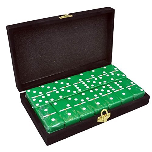 Marion Domino Double 6 Green Jumbo Tournament Professional Size with Spinners in Elegant Black Velvet Case. - color: Green
