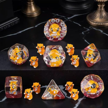DND Resin Raccoon Dice Set, Red D&D Polyhedral Dice for Dungeons and Dragons RPG, MTG Role Playing Games D and D Dice 7pc D20 D12 D10 D8 D6 D4 for Ages 15 and Up - color: Raccoon1