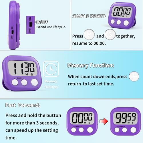 Timer for Kids Teachers Supplies Digital Kitchen Timers for Cooking Large Magnetic Classroom Timer 2Pack-Blue Purple - color: Blue Purple