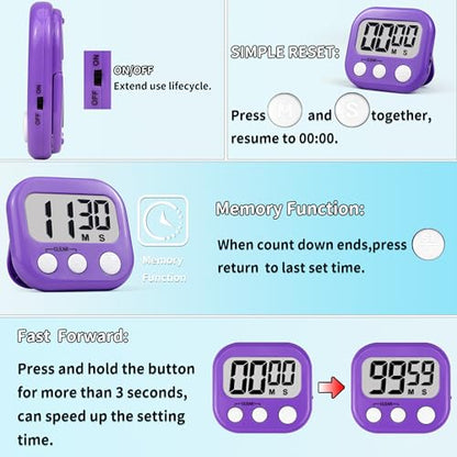 Timer for Kids Teachers Supplies Digital Kitchen Timers for Cooking Large Magnetic Classroom Timer 2Pack-Blue Purple - color: Blue Purple