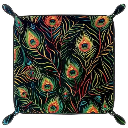 Peacock Feathers Pattern Dice Tray Dice Rolling Tray Folding Dice Holder for Dice Games, Like RPG, DND and Other Table Games - color: Multi 8