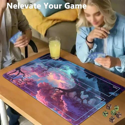 MTG Playmat 24x14 Inch | Optional Game Zone Layout | Non-Slip Rubber Base | Stitched Edges | Includes Free Storage Bag | for TCG, Board Games, and Desk Use(Blossombra,with Zone) - color: Blossombra, style: With zone