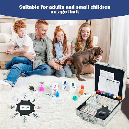 Doublefan Mexican Train Dominoes with Color Numbers,Double 12 Numerical Domino Game, Chicken Foot Dominoes Set with Aluminum Case, 91 Tiles Dominoï¼ˆ2-10 Player | For 2-8 players, 91 Number recessed mark tiles, Deluxe aluminum case, Chicken Foot play,boar