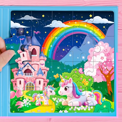Mermaid Princess Unicorn Magnetic Puzzles for Toddlers 3-5 Girls, 3x20 Travel Puzzles for Toddlers 4-6 Montessori Preschool Learning Activities, Ideal Road Trip Activities Toys for 3 4 5 6 Girls - style: Princess 60Pcs