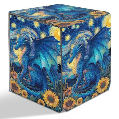 BVDIKMI Card Deck Box for MTG, Card Storage Box Fits 100+ Single Sleeved Cards, PU Leather Strong Magnet Card Deck Case Holder for Magic Commander TCG CCG, Sunflowers Blue Dragon - color: Sunflowers Blue Dragon