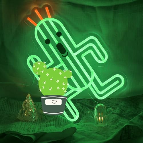 Cactus Neon Sign, Neon Signs For Wall Decor Led Sign Neon Lights for Gaming Boys Room Man Cave Decor, Living Room, Party, Decor USB Powered with Dimmer 12.6 * 15IN - color: Green