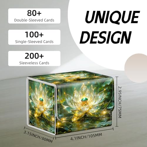 Trading Card Storage Box, Holds 100+ for MTG Cards, PU Leather with Magnetic Closure, Crystal Lotus with Emerald in Pond Durable Deck Box for Magic the Gathering, Trading Card Games - color: Crystal Lotus with Emerald in Pond