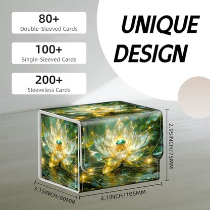 Trading Card Storage Box, Holds 100+ for MTG Cards, PU Leather with Magnetic Closure, Crystal Lotus with Emerald in Pond Durable Deck Box for Magic the Gathering, Trading Card Games - color: Crystal Lotus with Emerald in Pond