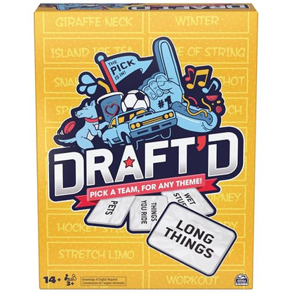 Spin Master Games, Draft’d, Competitive Drafting Party Game with Hilarious Prompts for College Nights, Football Watch Parties, Happy Hour Activity, for Teens & Adults, 3-5 Players, for Ages 14 & Up - style: Draft’d