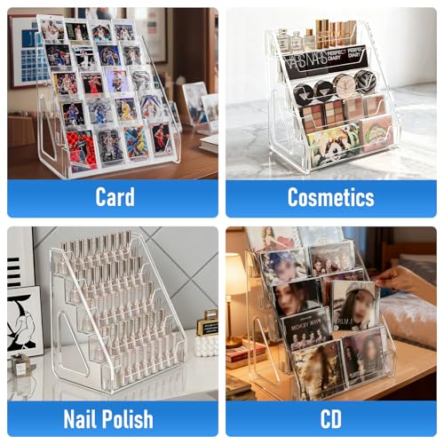 2 Pack 5-Tier Card Display Stand Holder for Collectors & Retails | 12.1" Clear Acrylic Riser Card Shelf for Desk & Shelf Organize, Fits Trading, Sports, TCG & Graded Cards, PSA BGS SGC Slabs