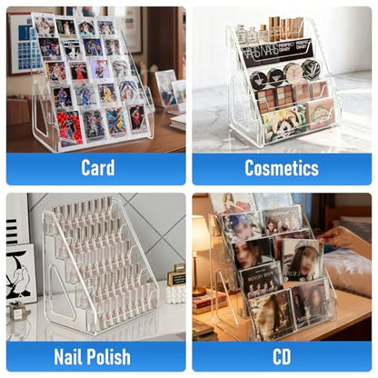 2 Pack 5-Tier Card Display Stand Holder for Collectors & Retails | 12.1" Clear Acrylic Riser Card Shelf for Desk & Shelf Organize, Fits Trading, Sports, TCG & Graded Cards, PSA BGS SGC Slabs