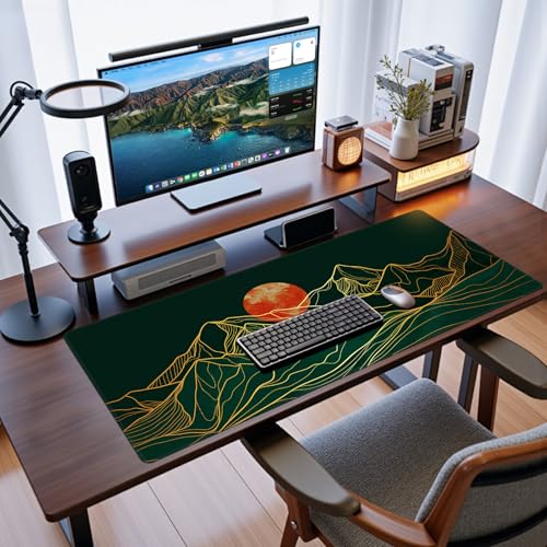Baziabbo Desk Mat,XXL Extended Large Mouse Pad,Gaming Mousepad with Stitched Edge,Non-Slip Rubber Base Keyboard Desk Pad for Home Office Study Game (Mountains) - color: Mountains