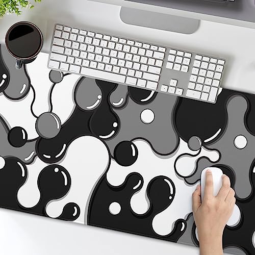 Black White Grey Mouse Pad XL Anime Cool Geometric Japanese Extended Desk Mat 80X30cm Non-Slip Rubber Base Stitched Edge Large Mousepad for Desk Gaming Laptop Desktop,31.5×11.8 Inch - color: Black-white, size: 31.5 x 11.8 inches