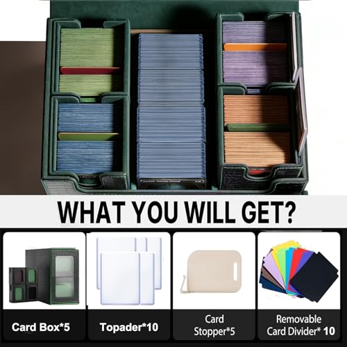 Premium Trading Card Storage Case TCG Deck Box Holds 800+ Sleeved Cards for MTG, YuGiOh, Uno, Sport with Strong Magnet Closure (4IN1BlackGreen) - color: C-4IN1BlackGreen
