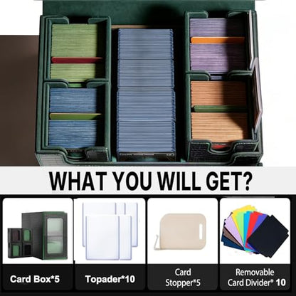 Premium Trading Card Storage Case TCG Deck Box Holds 800+ Sleeved Cards for MTG, YuGiOh, Uno, Sport with Strong Magnet Closure (4IN1BlackGreen) - color: C-4IN1BlackGreen