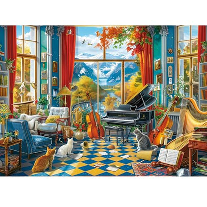 Jigsaw Puzzles 300 Pieces for Adults Room Piano Adult Puzzles 300 Piece Puzzles for Kids Ages 8-10 10-12 Recycled Cardboard Puzzle Pieces Family Challenging Game 20.5x15IN - style: Piano Room