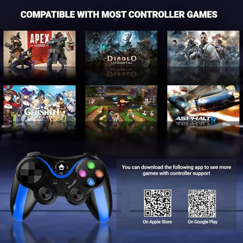 arVin Bluetooth Gamepad Controller for iPhone & Android with Phone Holder, 360 Joystick, 18 Hours Playtime - color: Blue