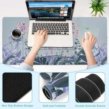MEGREZ 4-in-1 Mouse Pad with Wrist Rest Ergonomic Memory Foam Desk Mat Set | ergonomic, anti-slip base, 4pcs set, desk pad, mouse wrist rest, keyboard rest, coaster, ideal for office & gaming - color: Bluegray