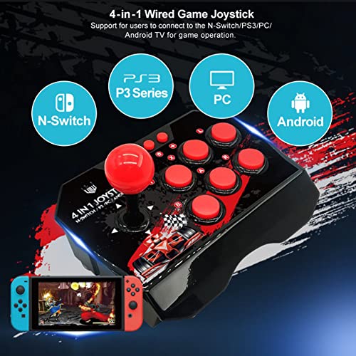 Fight Stick, Wired Joystick Features a Spherical Metal Joystick and 6 Round Control Buttons, Wired Joystick Games Accessories, Play All Types of Games