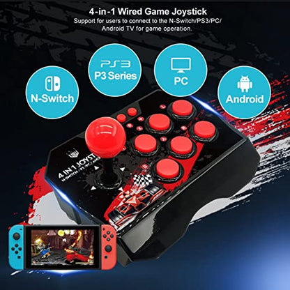 Fight Stick, Wired Joystick Features a Spherical Metal Joystick and 6 Round Control Buttons, Wired Joystick Games Accessories, Play All Types of Games