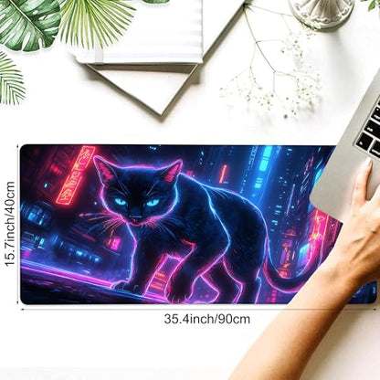 Desk Pad, Neon Cat Prowling Cyberpunk Cityscape XXL Gaming Mouse Pad with Stitched Edges,Non-Slip Waterproof Rubber Base Large Desk Mat for Keyboard and Mouse 35.4"x15.7" - color: Colour7, size: 35.4" x 15.7"