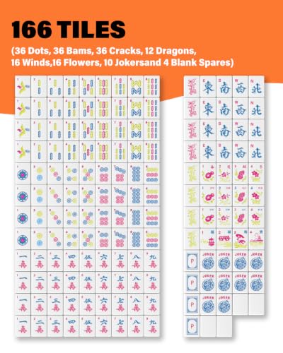 1.2" American Mahjong Tile Set, 166 Tiles + 4 Dice, Mahjong Tiles Only | Scratch-resistant melamine design,Clear engraved symbols, Easy handling, Long-lasting durability, Ideal gift for players - color: Blue
