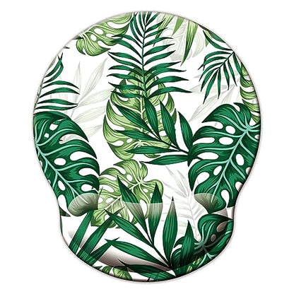 Mouse Pad with Wrist Support, Ergonomic Mouse Pad with Memory Foam Wrist Rest Cushion, Non-Slip Rubber Base Gaming Mice Pad for Home Office Computer Laptop, Green Frond - color: Green frond