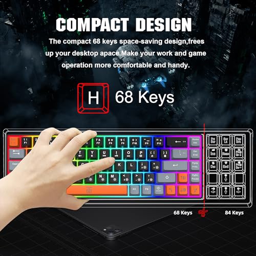 Snpurdiri 60% Percent Gaming Keyboard (68 Keys, Black-Grey-Orange) | Compact RGB Backlit Small Gaming Keyboard for Windows, PC, Laptop - color: Black Grey Orange