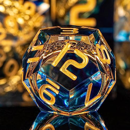 OUKELANWO Magic Lord Rings DND Dice Set with Box, 7Pcs Resin LOTR D&D Dice Set for Role Playing Game, Blue Gold Dungeons Dragons D and D Sharp Edge Dice D20 D12 D10 D8 D6 D4 - color: Blue