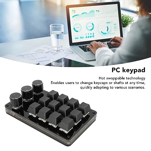 ASHATA 12 Key Mechanical Gaming Keyboard, One Handed Keypad, Custom Programme Hot Swappable Keyboard with 3 Knob Cable Separation Blue Switch for Office Gaming, ASHATAr127mui0bn