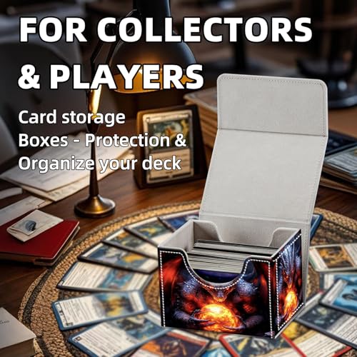 Trading Card Storage Box, Holds 100+ for MTG Cards, Premium PU Leather with Magnetic Closure, Dragon Holding Fiery Sphere Durable Deck Box for Magic the Gathering, Trading Card Games - color: Dragon Holding Fiery Sphere