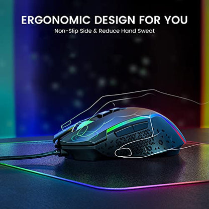 EKSA Gaming Mouse, Computer Mouse with 7 Programmable Buttons, Wired Gaming Mice with Chroma RGB 6 Backlit & Adjustable 8000DPI for Windows PC Gamers