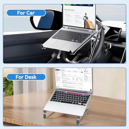 Car Laptop Mount steering Wheel Tray Holder, Height Adjustable Car Desk for Laptop iPad Computer Tablet, Foldable Portable Lap Laptop Stand for Car Vehicle Workstation for Truck SUV Tesla Motorhome