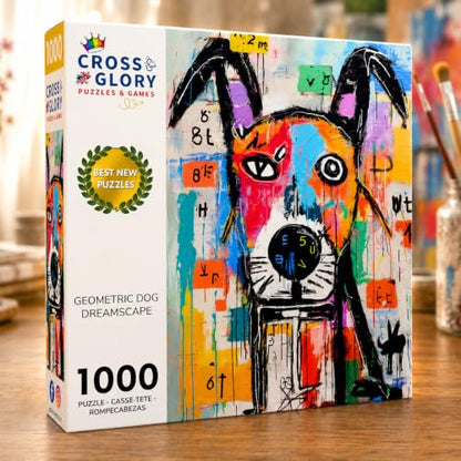 Cross & Glory | Jigsaw Puzzles for Adults | Geometric Dog Dreamscape | Abstract Art | 2mm Thick Pieces | Bonus Reference Poster | Satin Finish | Ages 14+ - color: Geometric Dog Dreamscape