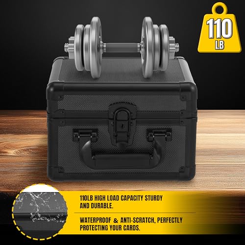 Graded Card Storage Box – Aluminum Alloy Trading Cards Case Holds 55+ Graded Cards, Sports Card Storage Box with Lock, Fits PSA, CSG, BGS (Small Black) - color: 2 Row-Black