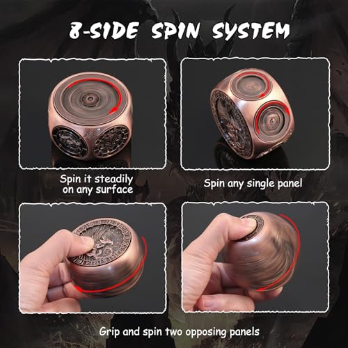 DNDND Copper 8-in-1 Spinner Dice with Dual D20 - Monster Themed Hexagonal Metal Dice for Dungeons and Dragons D&D, TTRPG with Collectible Gift Tin - color: Copper