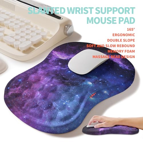 2-in-1 Ergonomic Set, Wave Rise Keyboard Wrist Rest and Massage Bulge Slope Mouse Pad Wrist Support, Cushion Memory Foam Integrated to Relieve Wrist Pain, Galaxy - color: Galaxy