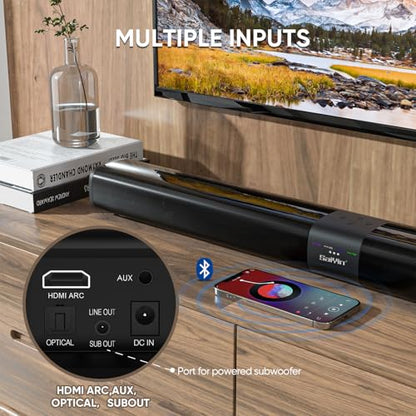 Saiyin Detachable Sound Bar with 6.5" Subwoofer, 10-Level Adjustable Bass | 24.1" Soundbar, 2.1Ch 100W Surround Sound System for TV, TV Soundbar with Optical, TV-ARC, Auxiliary and Bluetooth 5.3 Inputs - size: 24.1 inches